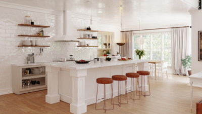 kitchen with white cabinets